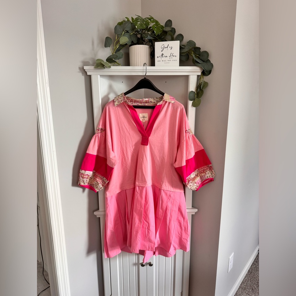 Umgee Pink and Red Color Block Dress